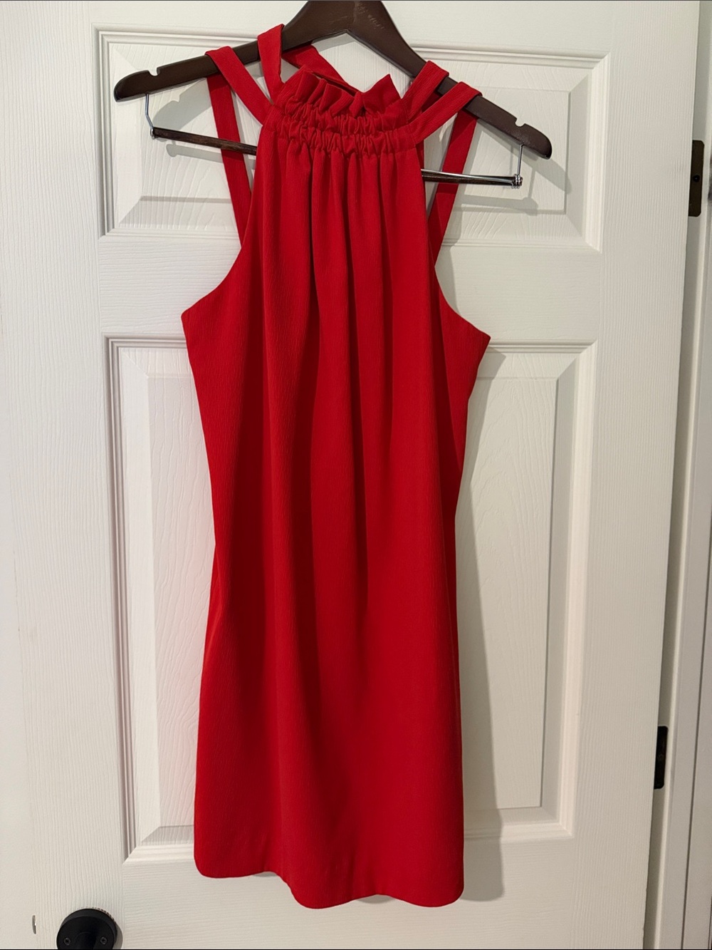 Revolve C/MEO Sleeveless Red Halter Mini Dress with Gathered Neckline